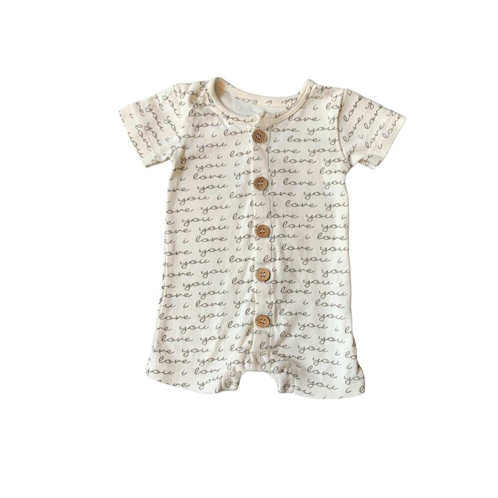 Cat & Dogma Organic Cotton I Love You Shortie Henley Romper
